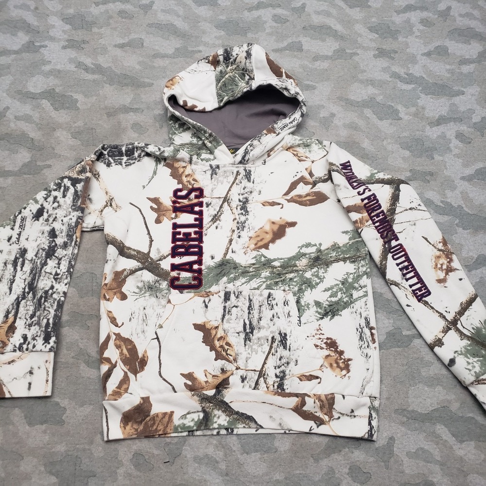 Cabela's Sweatshirt Youth Large White Pullover Hoodie Zonz Camo Hunting Outdoors